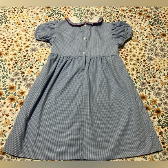 Smocked Apple Dress with Puff Sleeves and Peter Pan Collar - Picture 2 of 6